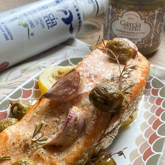 Oven-Baked Salmon with Stuffed Olives