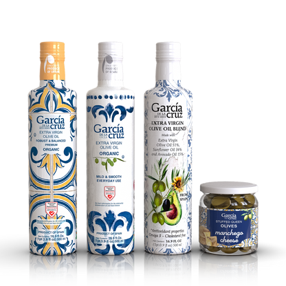 Discovery Spanish Olive Oil Bundle – Master Miller, Organic Essential, Blend & Manchego Olives