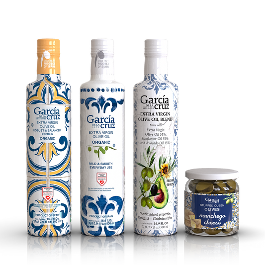 Discovery Spanish Olive Oil Bundle – Master Miller, Organic Essential, Blend & Manchego Olives