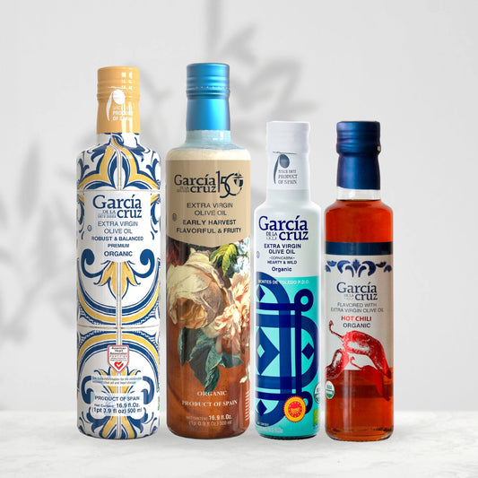 Intense Collection: Robust & Balanced EVOO | Early Harvest EVOO | Cornicabra EVOO Varietal | Hot Chili Infused EVOO